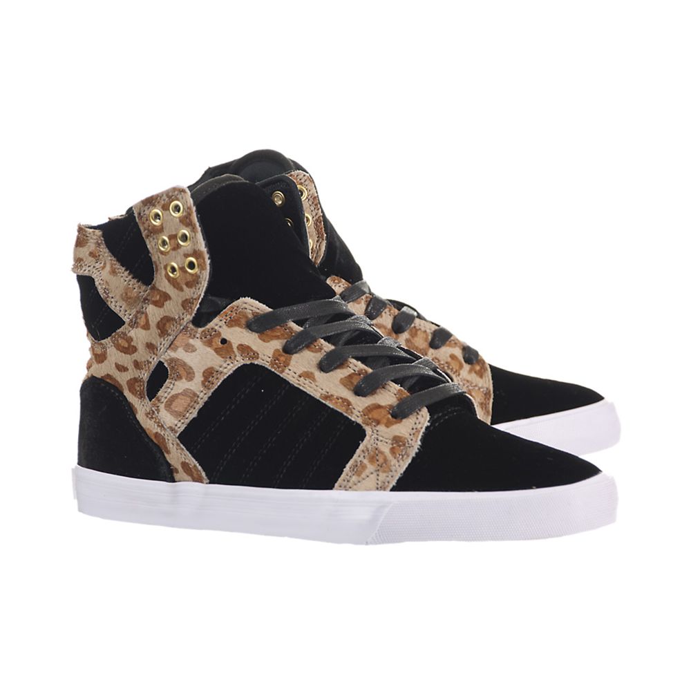 Baskets Montantes Supra SkyTop Noir Leopard Black/Cheetah-White Femme | DMY-99446861